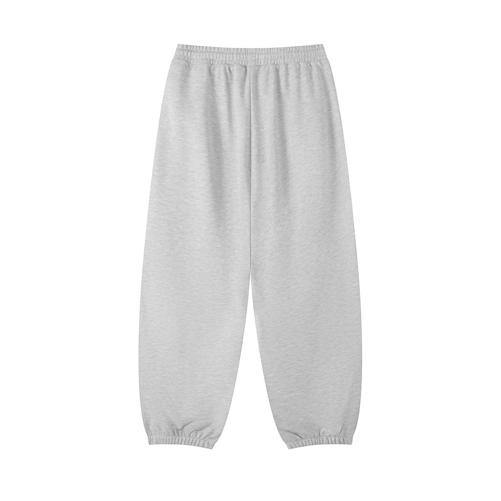 Iron Hour light grey cotton blend joggers with elastic waistband and drawstring, cuffed ankles, regular fit.
