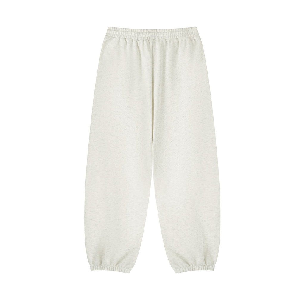 Iron Hour light grey cotton blend jogger sweatpants with elastic waistband and drawstring.
