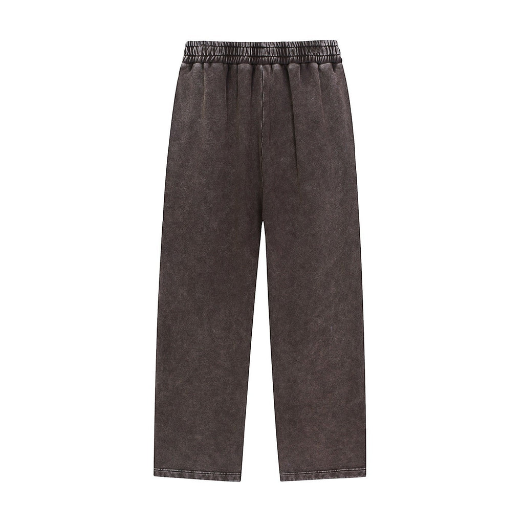 Iron Hour dark grey washed cotton sweatpants with elastic waistband and loose fit.